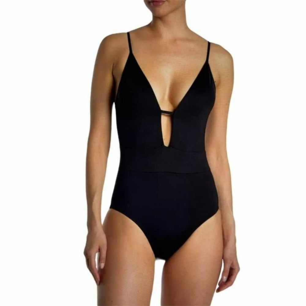 NWT Becca Plunging One-Piece Bathing Suit In Black